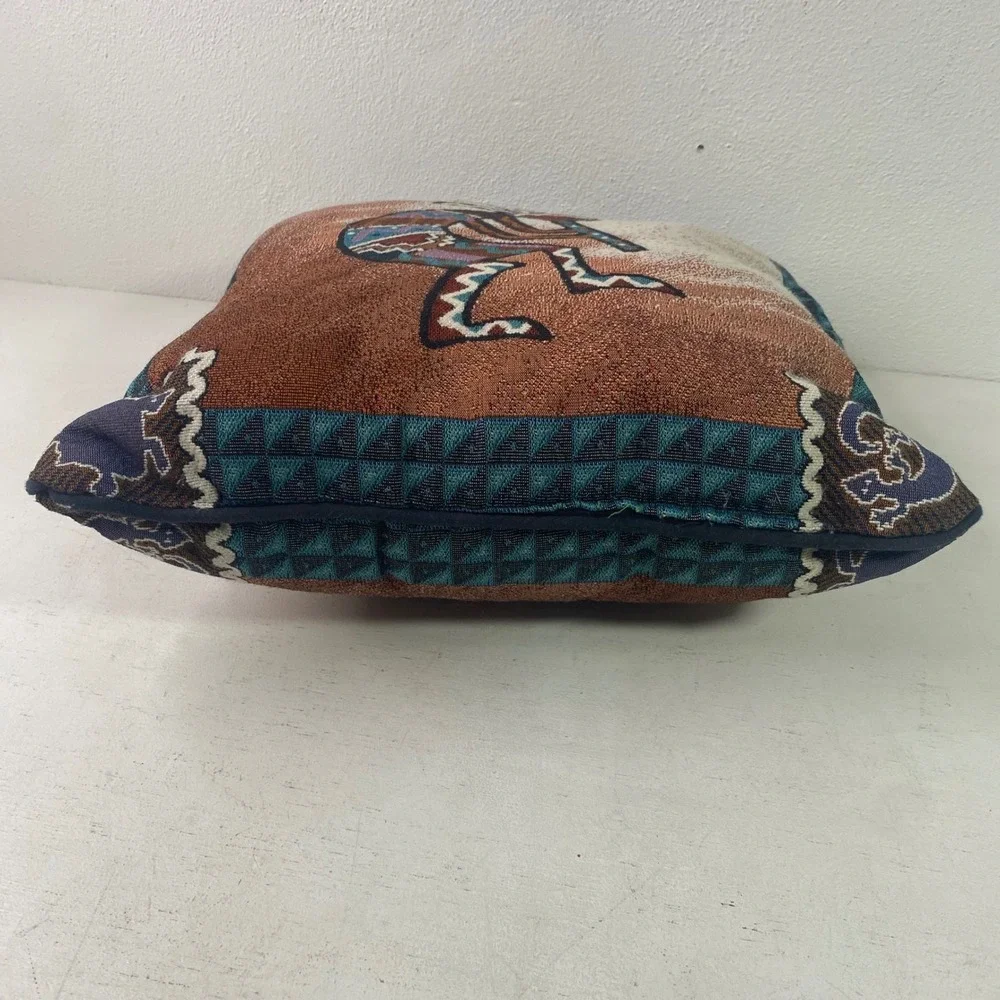 Southwestern Kokopelli Tapestry Throw Pillow Woven Flute Player Fertility Dancer